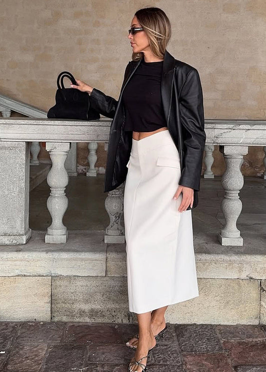 Women's White Slit Suit Skirt for Commute