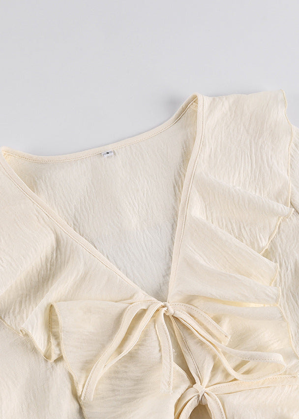 V Neck Ruffle Long Sleeve 2 Piece Set