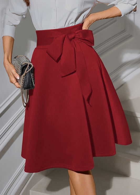 High Waist Tie A-Line Midi Skirt, Retro Style