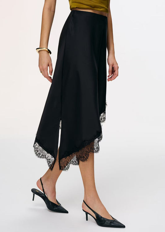 Women's Elegant Slim A-Line Skirt with Irregular Lace Splicing