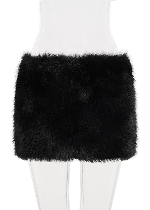 Fluffy low-waist A-line mini skirt, crop top