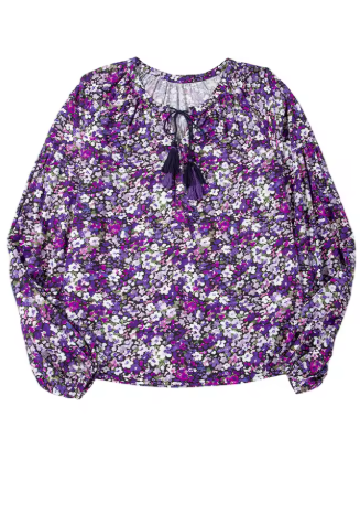 Bohemian floral split V-neck puff sleeve shirt cardigan