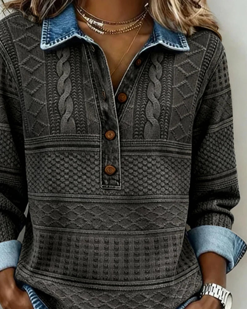 Trendy Sweatshirt with Half Button and Collar