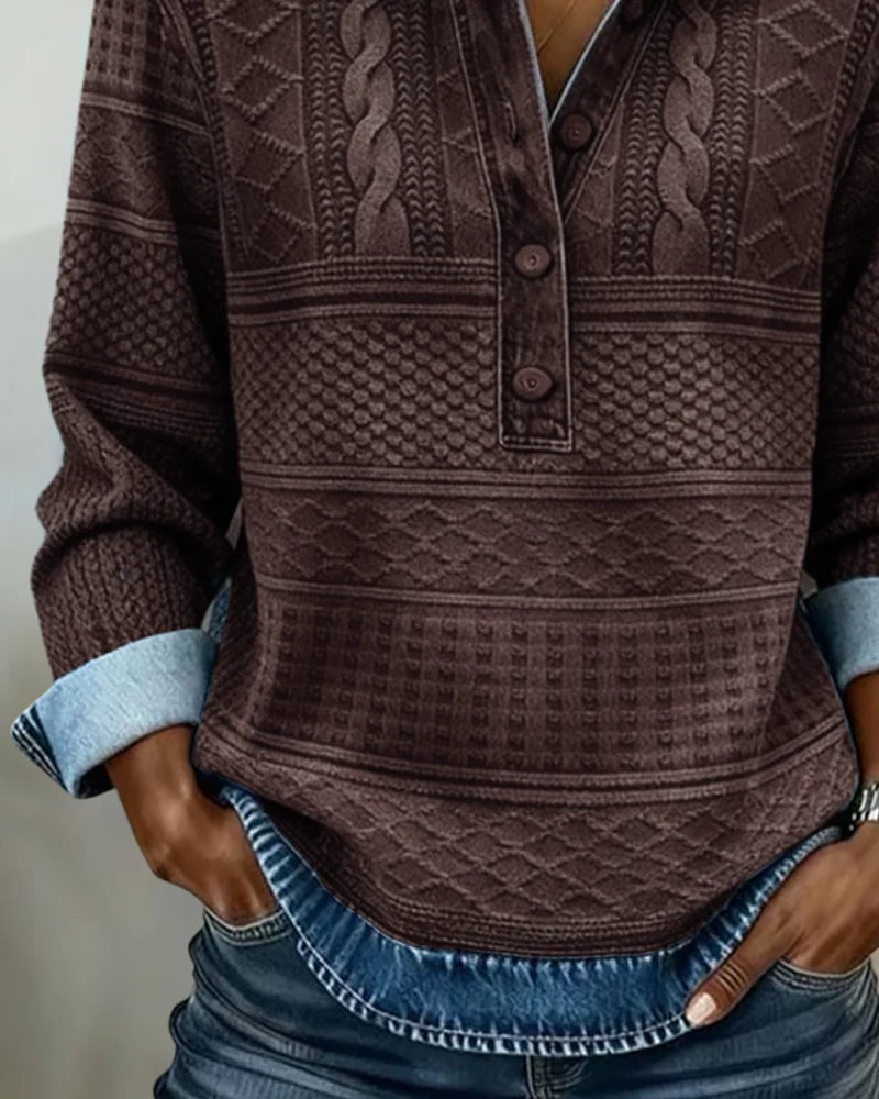 Trendy Sweatshirt with Half Button and Collar