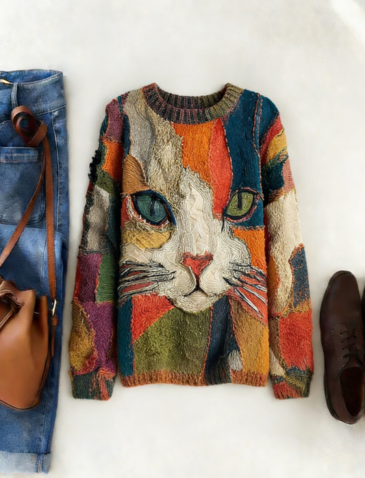 Cat-Painted Loose Sweater
