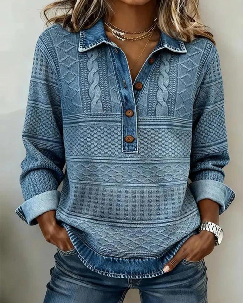 Trendy Sweatshirt with Half Button and Collar