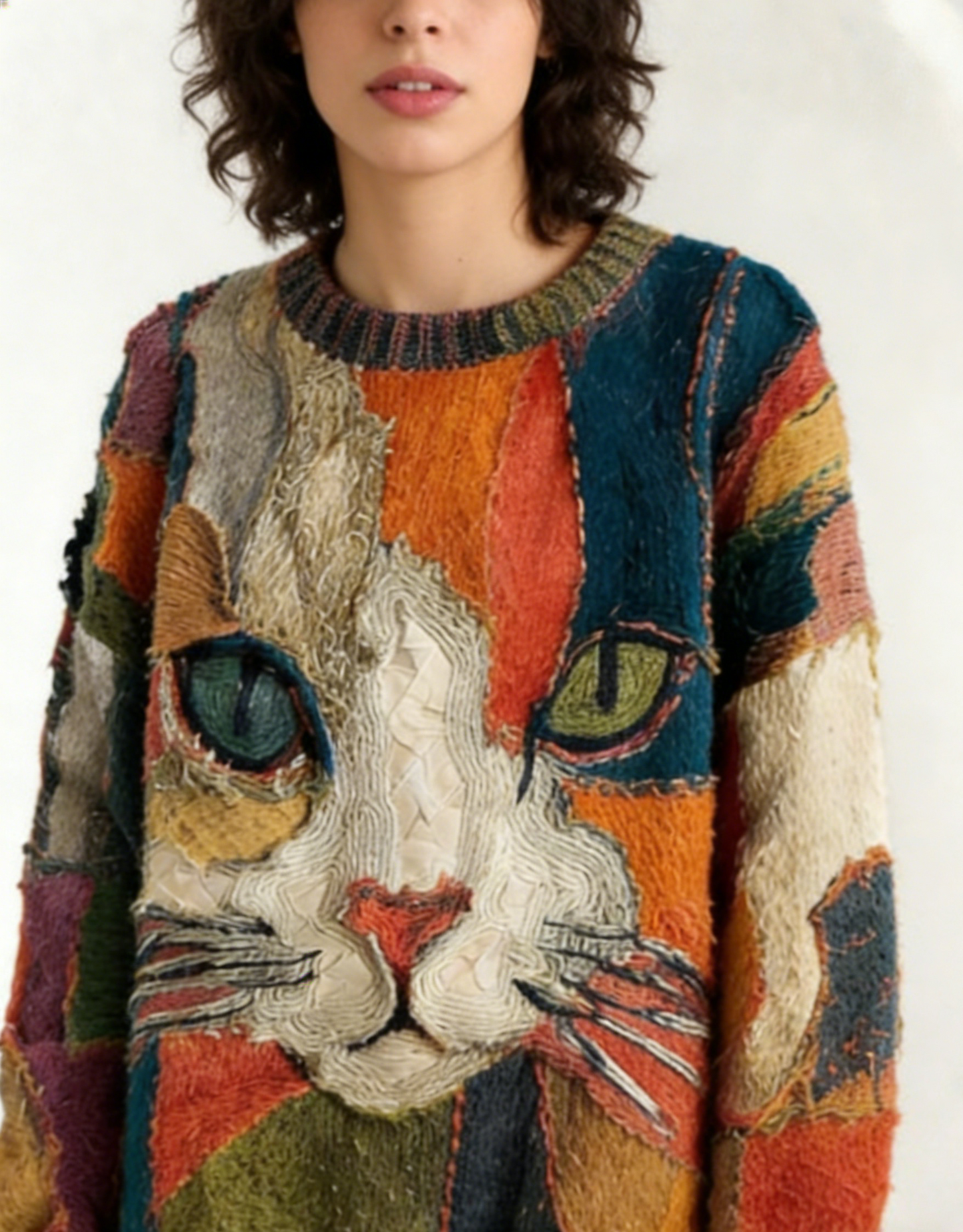 Cat-Painted Loose Sweater