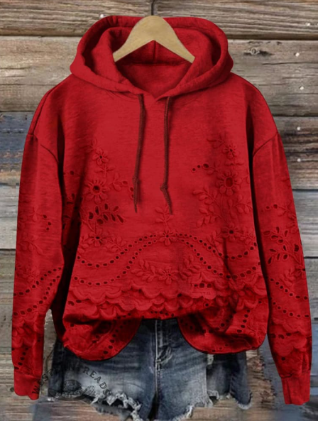 Women's Floral Textured Art Patterns Prints Casual Pocket Hooded Sweatshirt