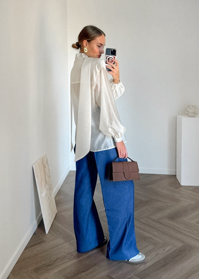Women's Long Sleeve Shirt with Bow Design, Commute Style