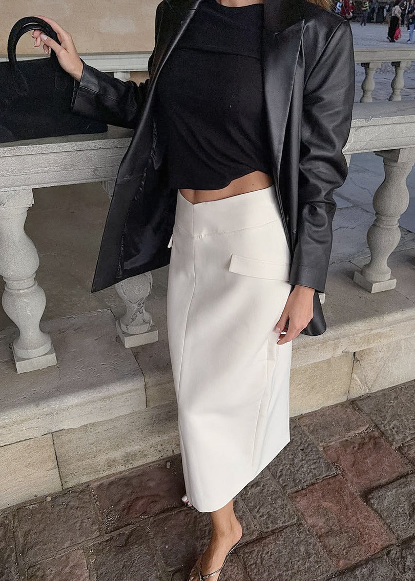 Women's White Slit Suit Skirt for Commute