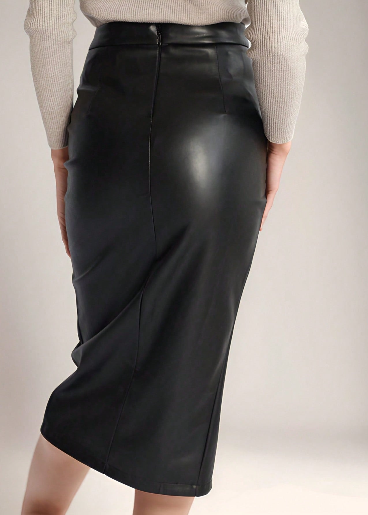 High Waist Zip Ruched Leather Skirt, Sexy Bodycon Skirt