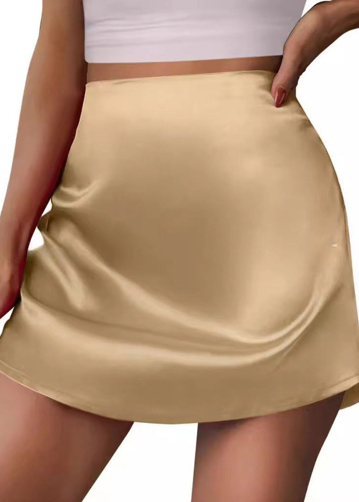 High Waist Satin Mini Skirt, A-Line Zip-Up Skirt