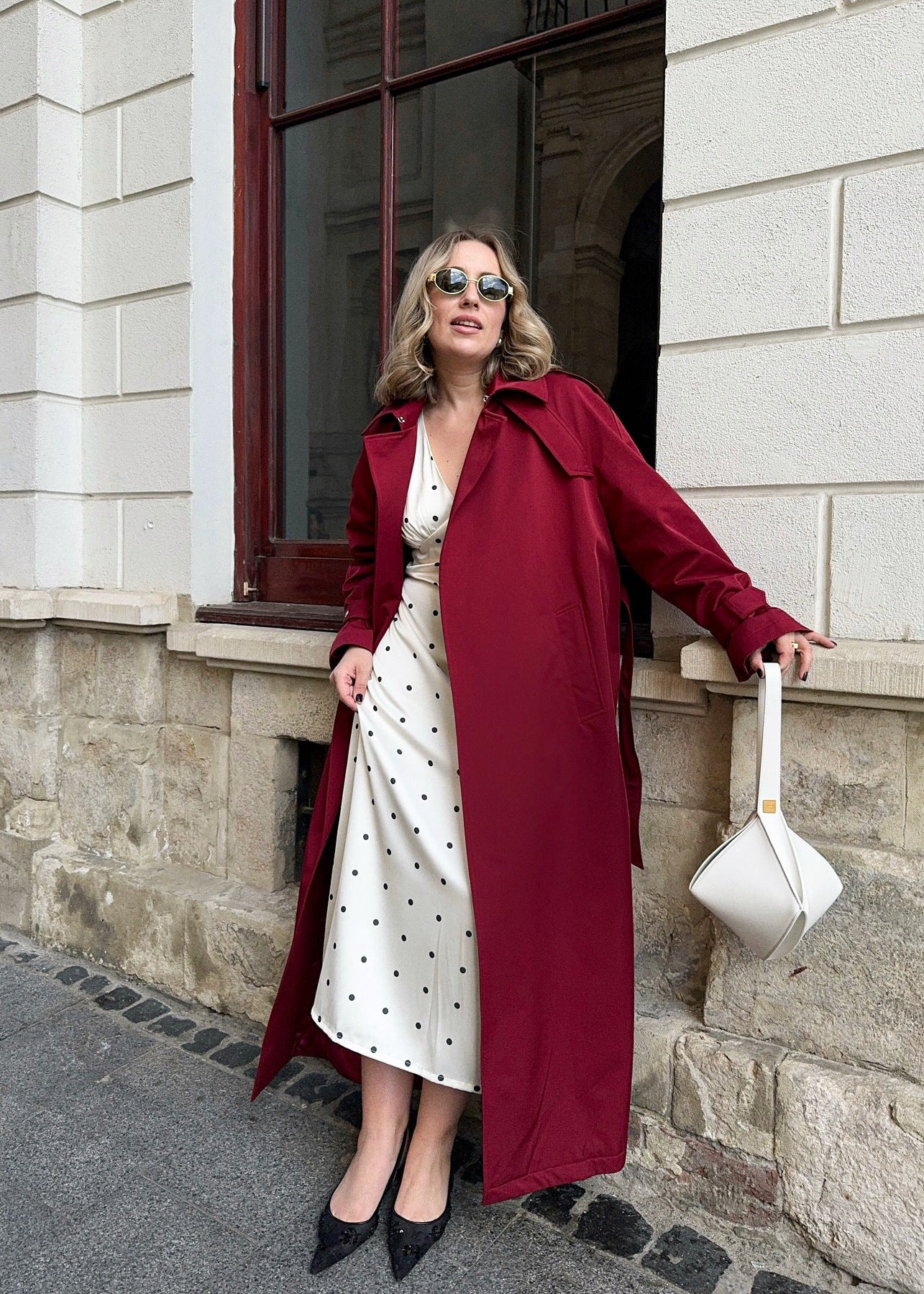 French Polka Dot Dress, Retro Elegant Puff Sleeve A-Line Maxi Dress