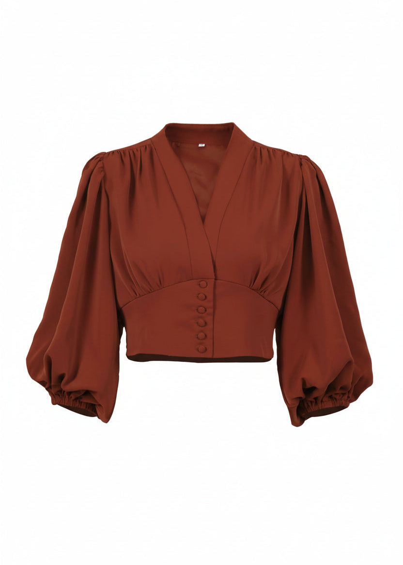 French Style Chiffon V-Neck Long Sleeve Blouse for Commute