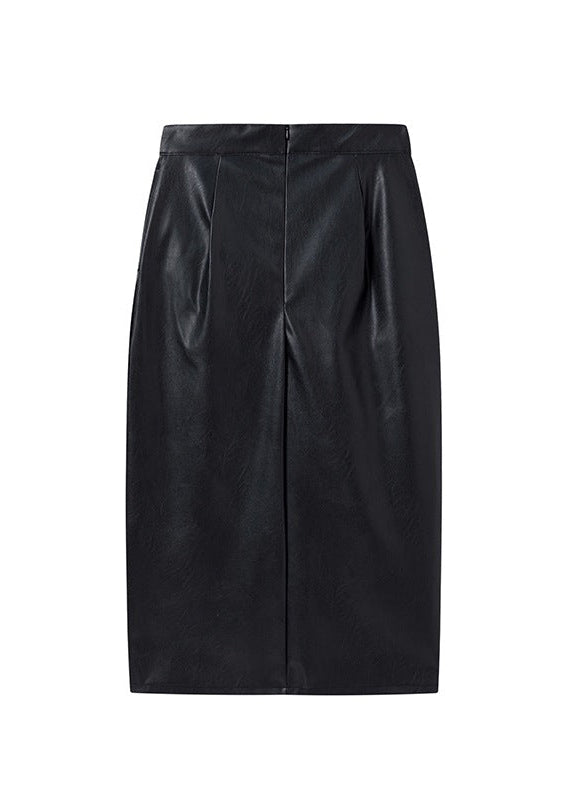 High Waist Zip Ruched Leather Skirt, Sexy Bodycon Skirt