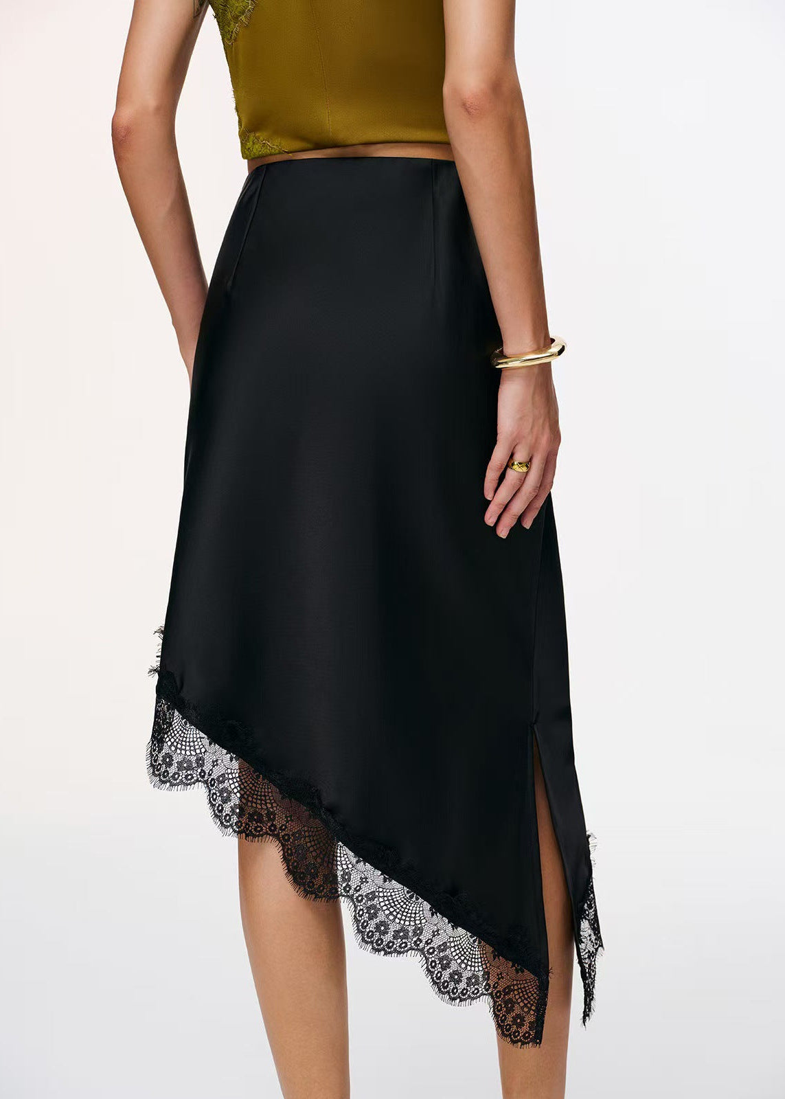 Women's Elegant Slim A-Line Skirt with Irregular Lace Splicing