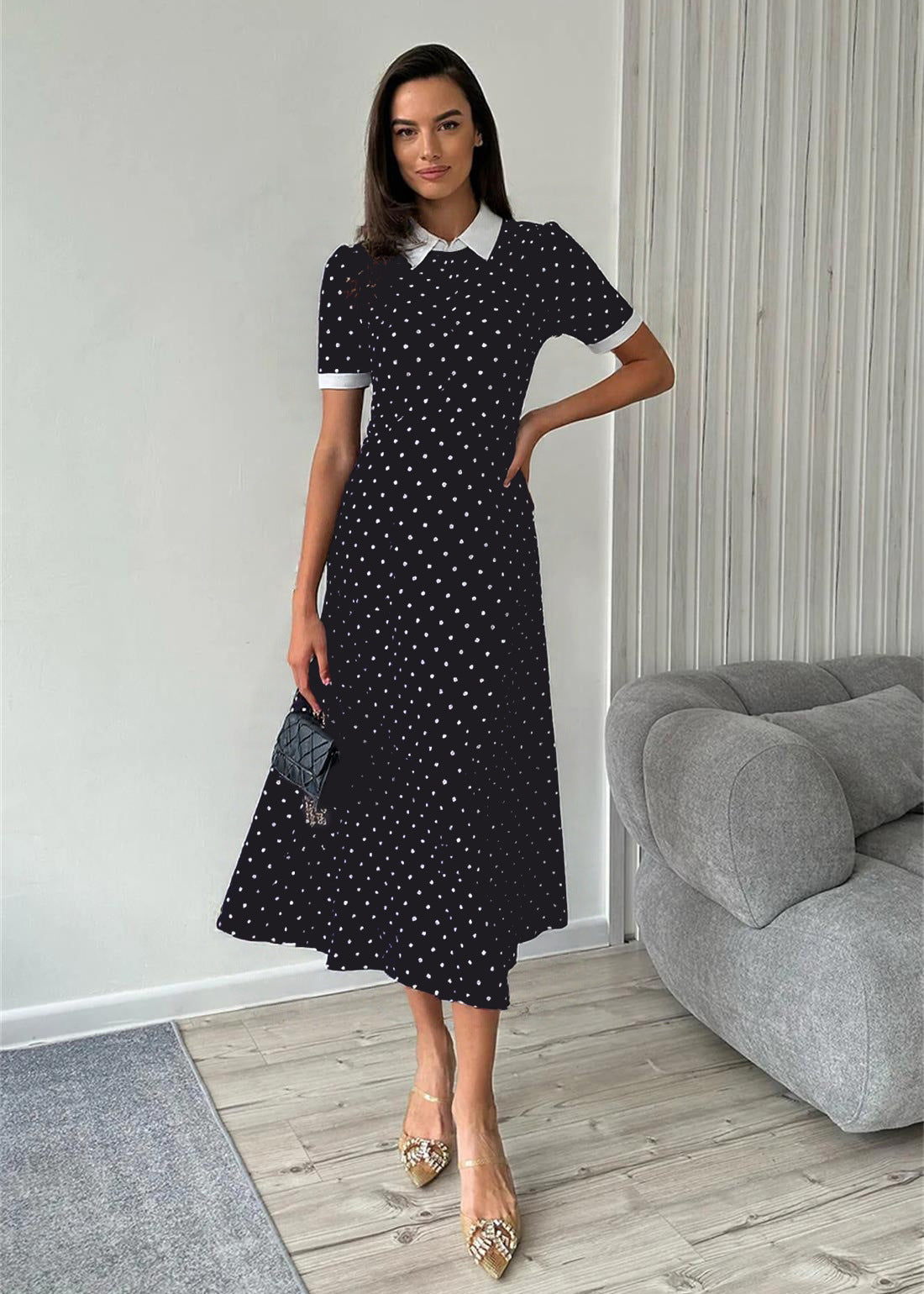 Polka Dot Print Elegant Commute Waist A-Line Dress