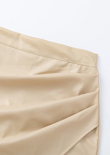 High Waist Zip Ruched Leather Skirt, Sexy Bodycon Skirt