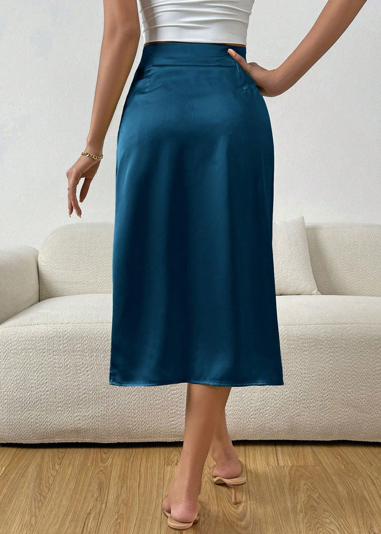 Women's satin pleated slit skirt