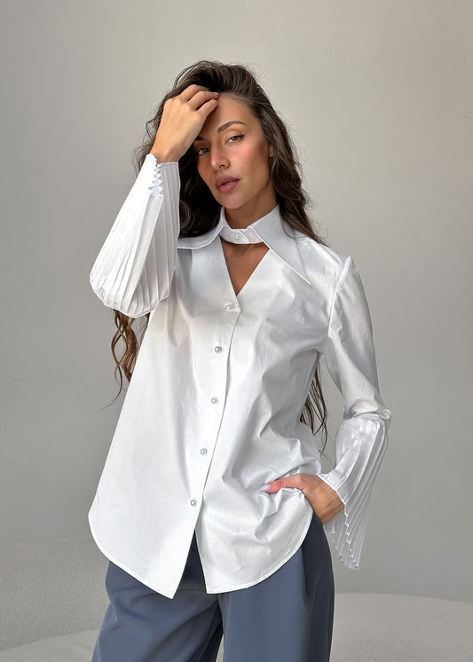 French Style Cotton Bell Sleeve Shirt, Fashion & Commute