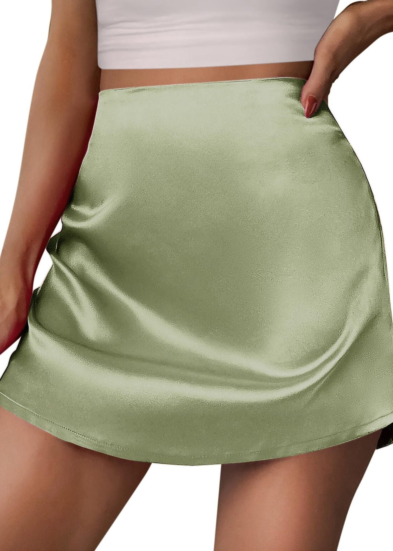 High Waist Satin Mini Skirt, A-Line Zip-Up Skirt