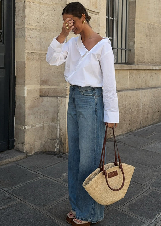 White Asymmetrical Long Sleeve Shirt With Unique Design