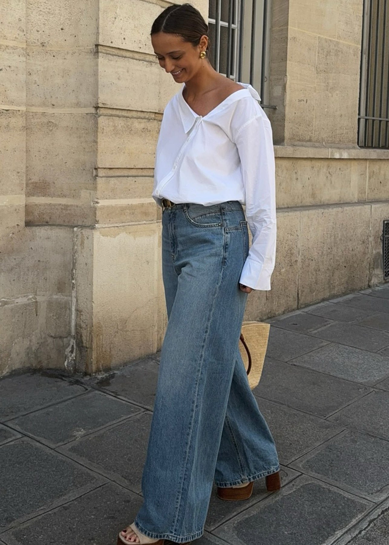 White Asymmetrical Long Sleeve Shirt With Unique Design