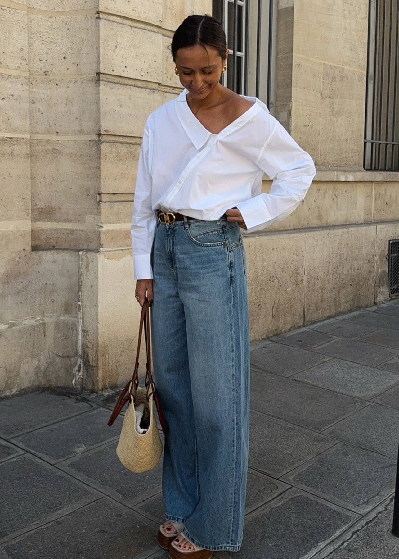 White Asymmetrical Long Sleeve Shirt With Unique Design