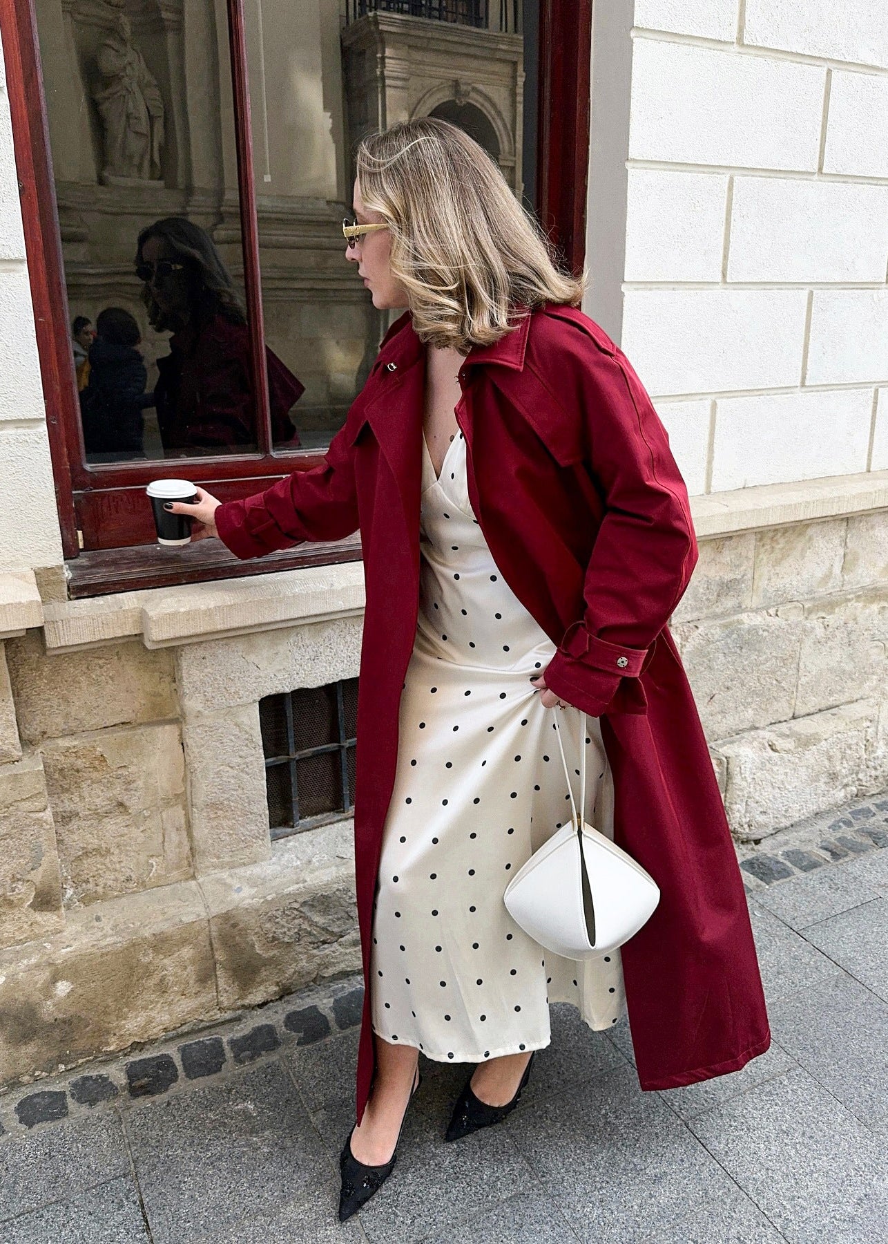 French Polka Dot Dress, Retro Elegant Puff Sleeve A-Line Maxi Dress