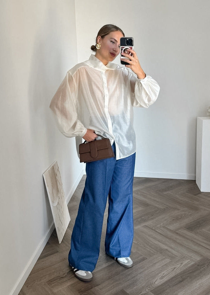 Women's Long Sleeve Shirt with Bow Design, Commute Style
