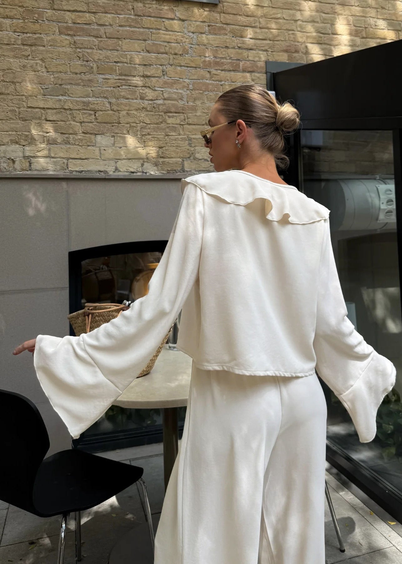 V Neck Ruffle Long Sleeve   2 Piece Set
