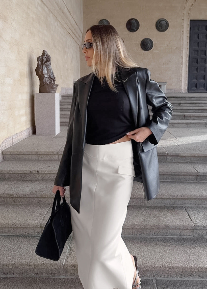 Women's White Slit Suit Skirt for Commute