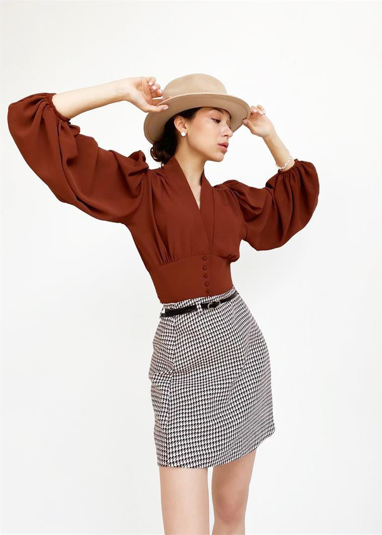 French Style Chiffon V-Neck Long Sleeve Blouse for Commute