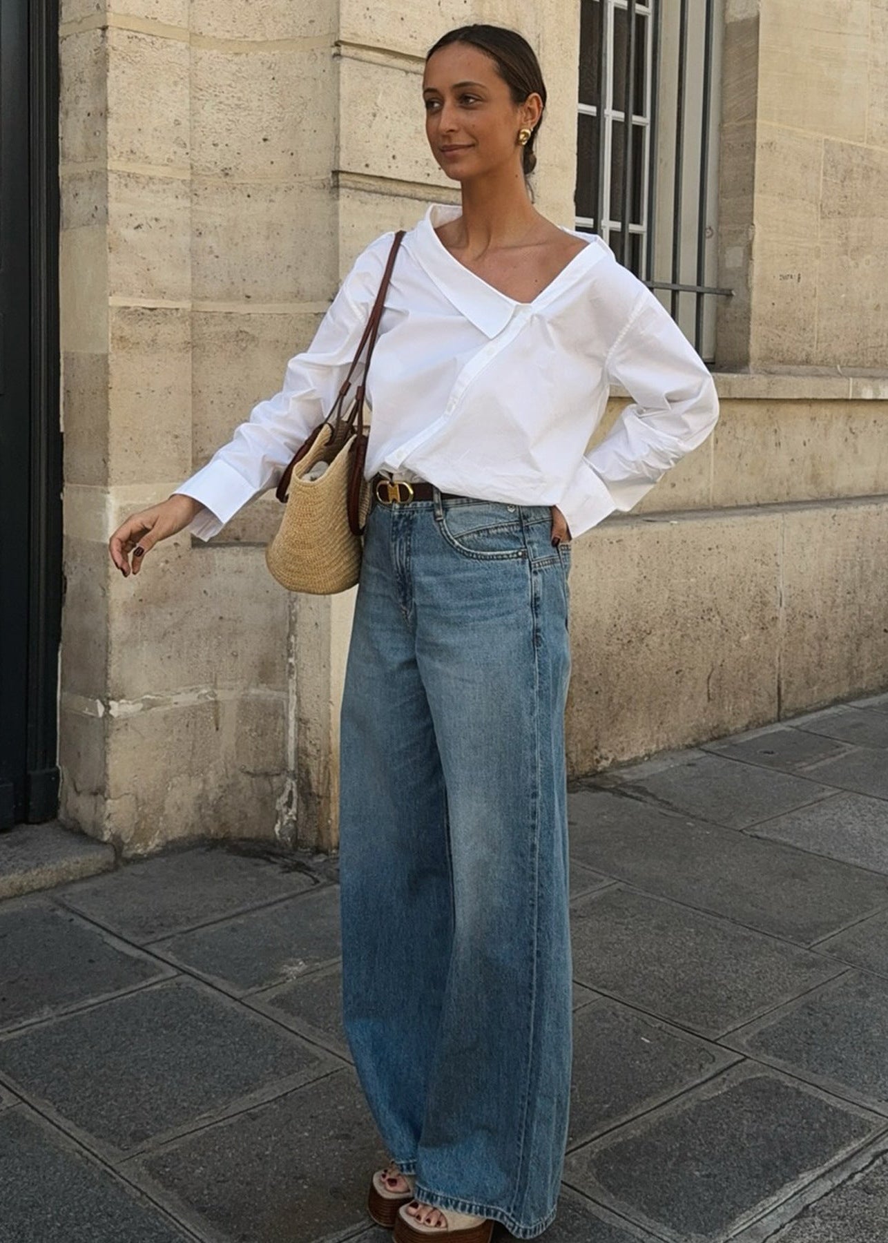 White Asymmetrical Long Sleeve Shirt With Unique Design