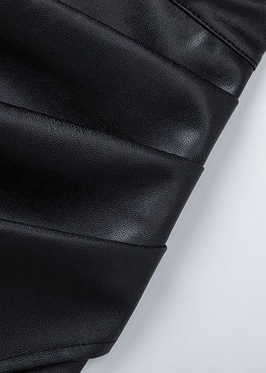 High Waist Zip Ruched Leather Skirt, Sexy Bodycon Skirt