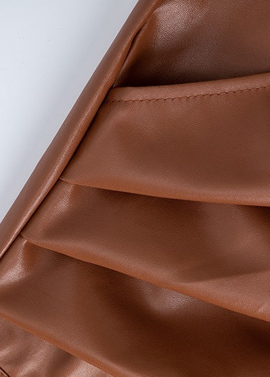 High Waist Zip Ruched Leather Skirt, Sexy Bodycon Skirt