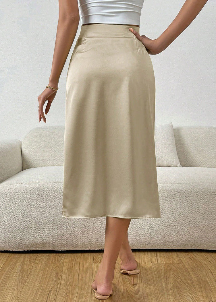 Women's satin pleated slit skirt