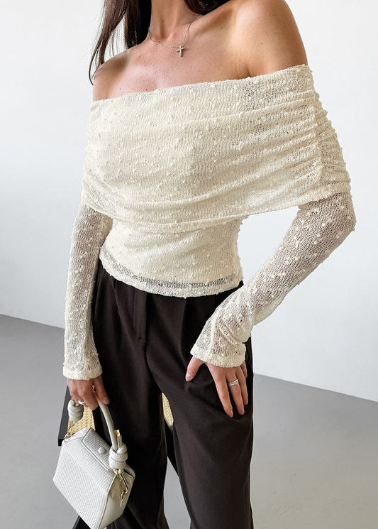 French Style Apricot Off-Shoulder Lace Top