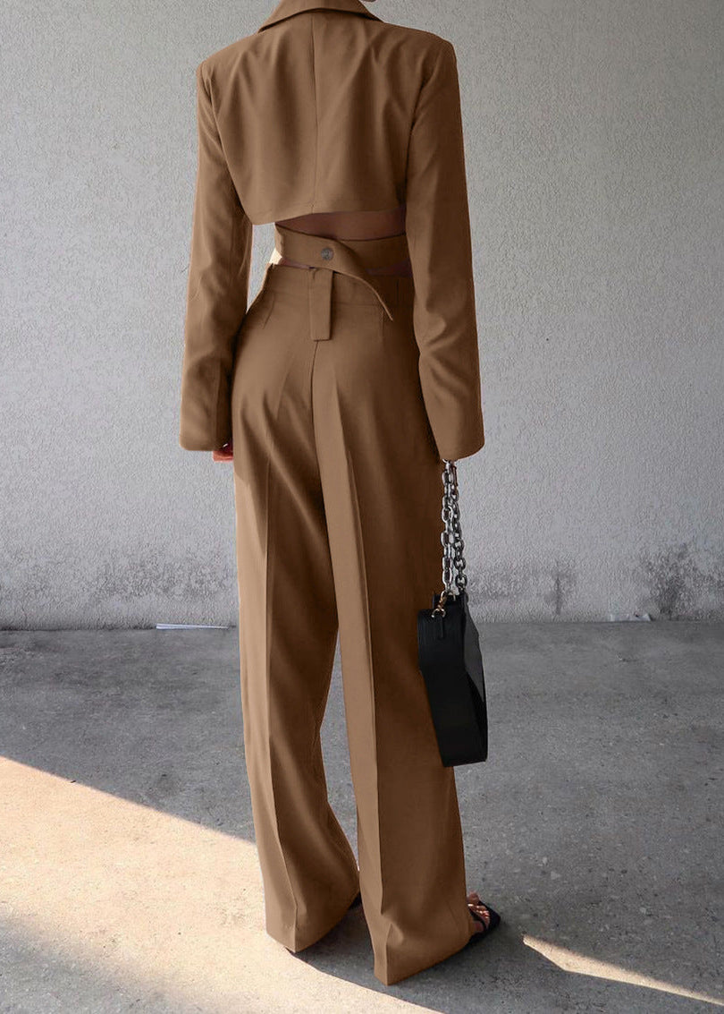 Long Sleeve Cropped Blazer & High Waist Casual Pants Set