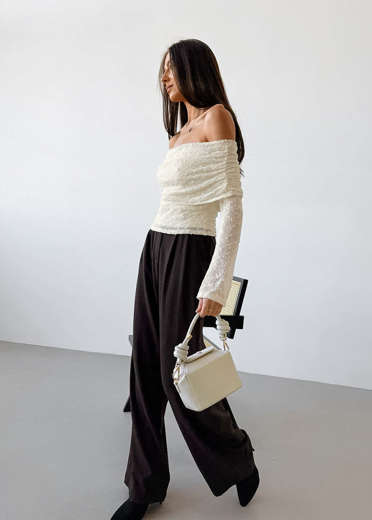 French Style Apricot Off-Shoulder Lace Top