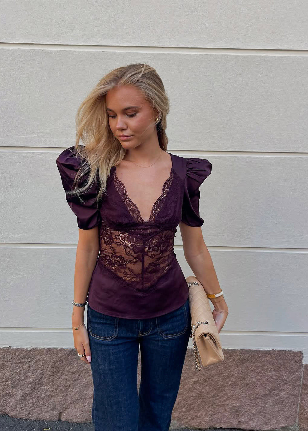 V-Neck Lace Top, Slim, Stylish & Sexy