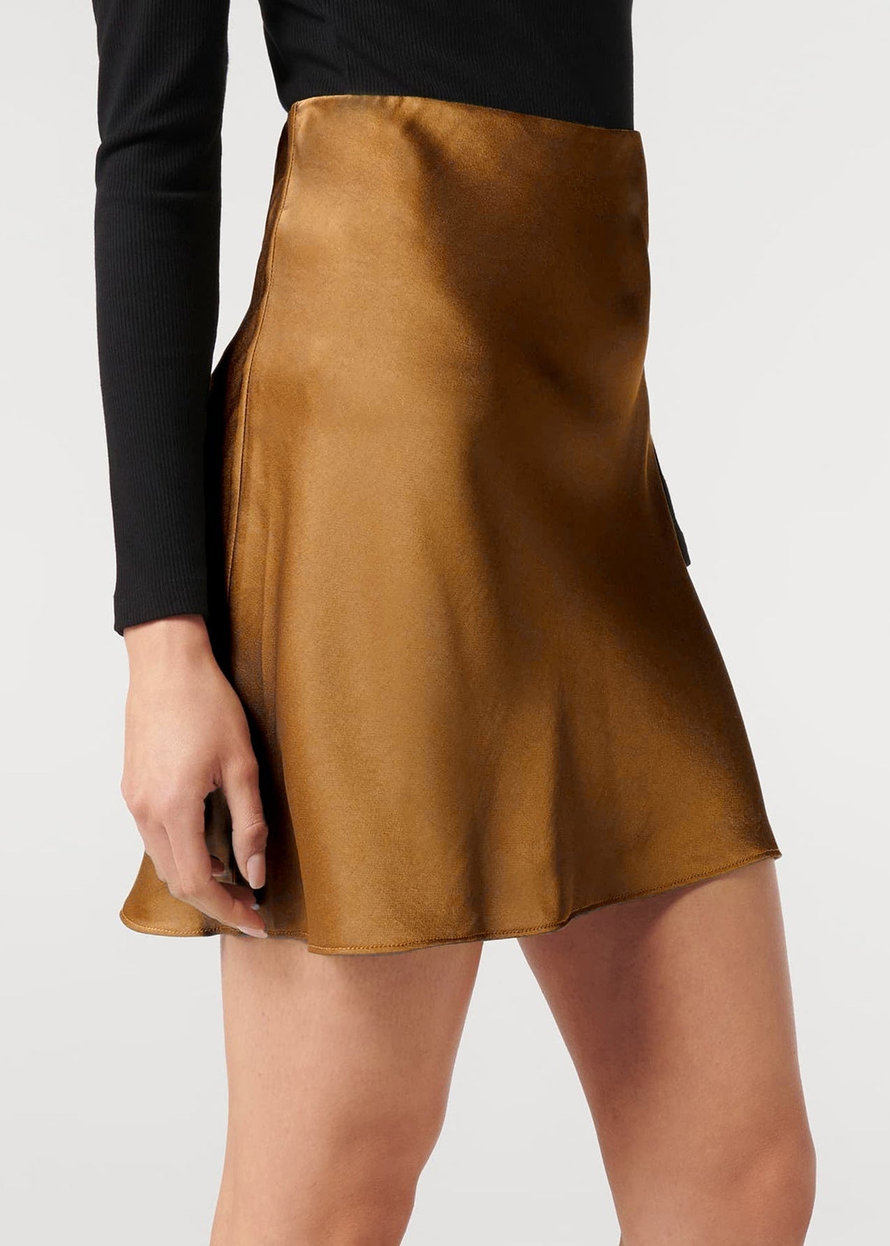 High Waist Satin Mini Skirt, A-Line Zip-Up Skirt