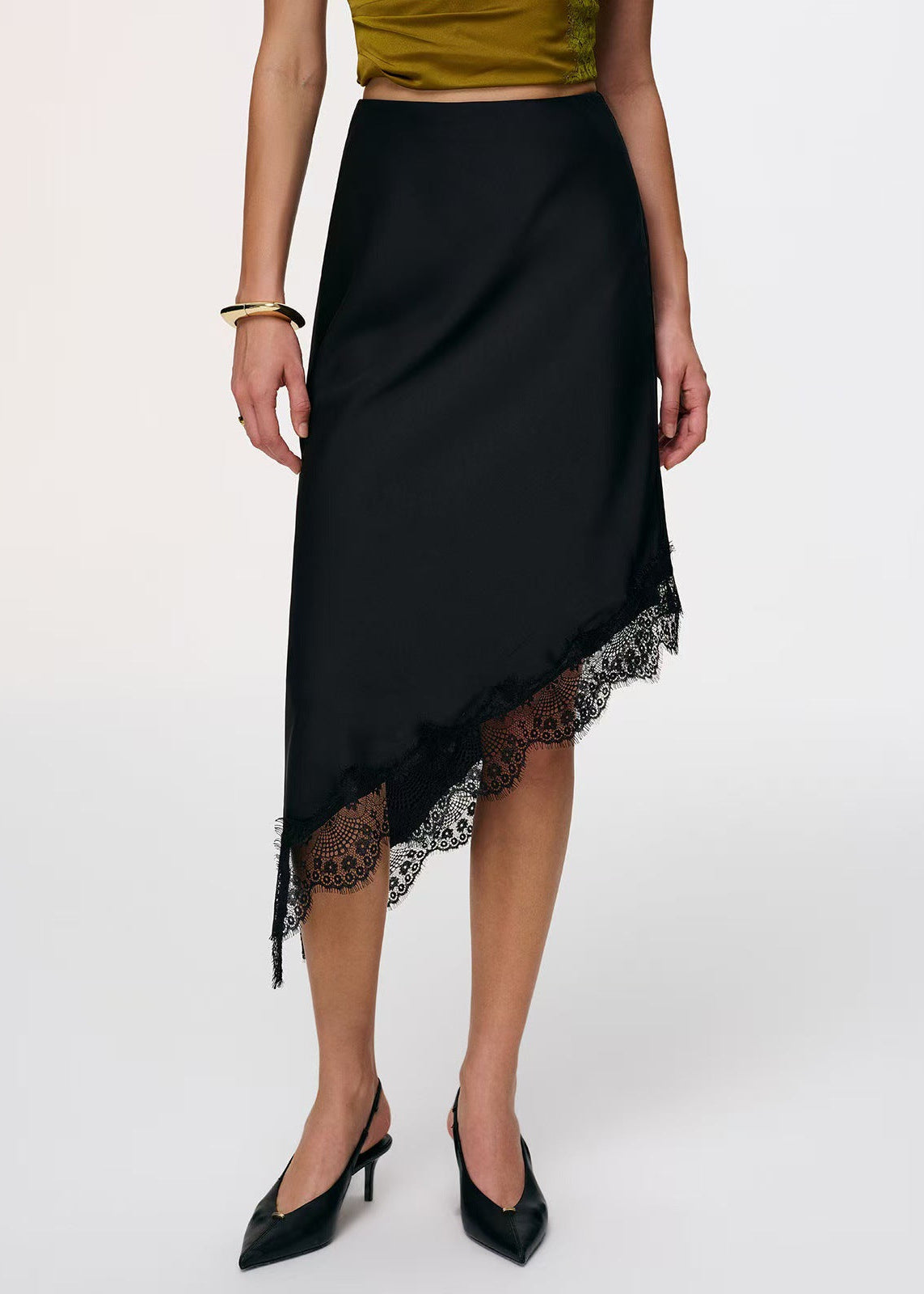 Women's Elegant Slim A-Line Skirt with Irregular Lace Splicing