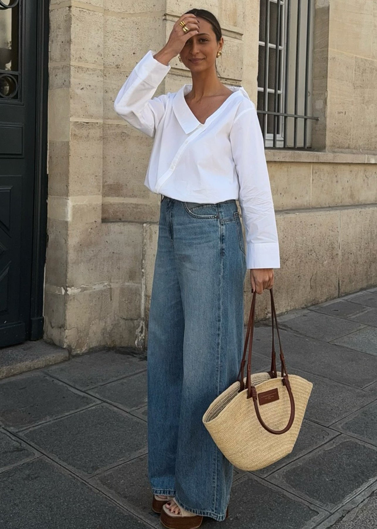 White Asymmetrical Long Sleeve Shirt With Unique Design