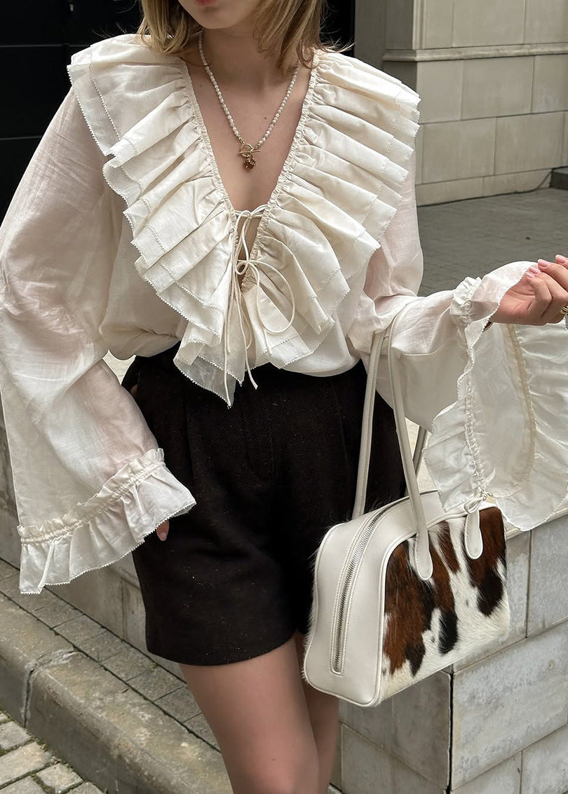 Women's V-Neck Tie Ruffle Layered Shirt, Commute Style