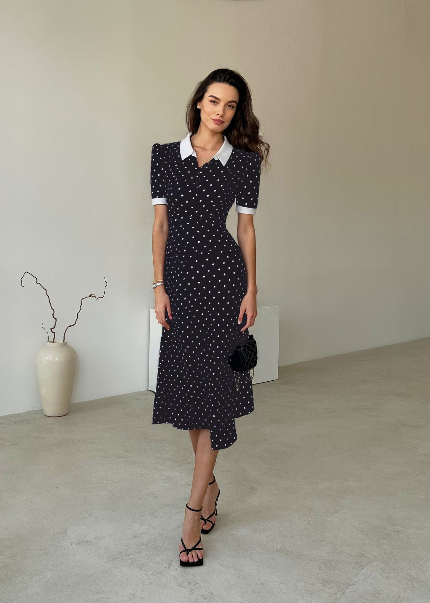 Polka Dot Print Elegant Commute Waist A-Line Dress