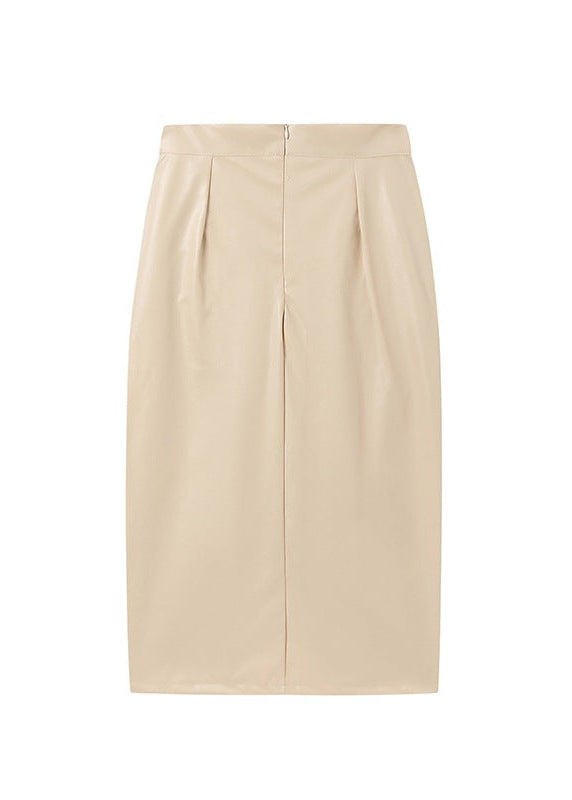 High Waist Zip Ruched Leather Skirt, Sexy Bodycon Skirt