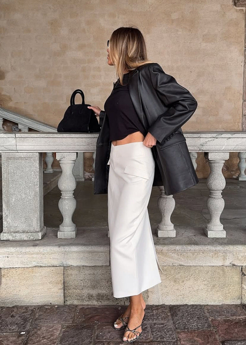 Women's White Slit Suit Skirt for Commute