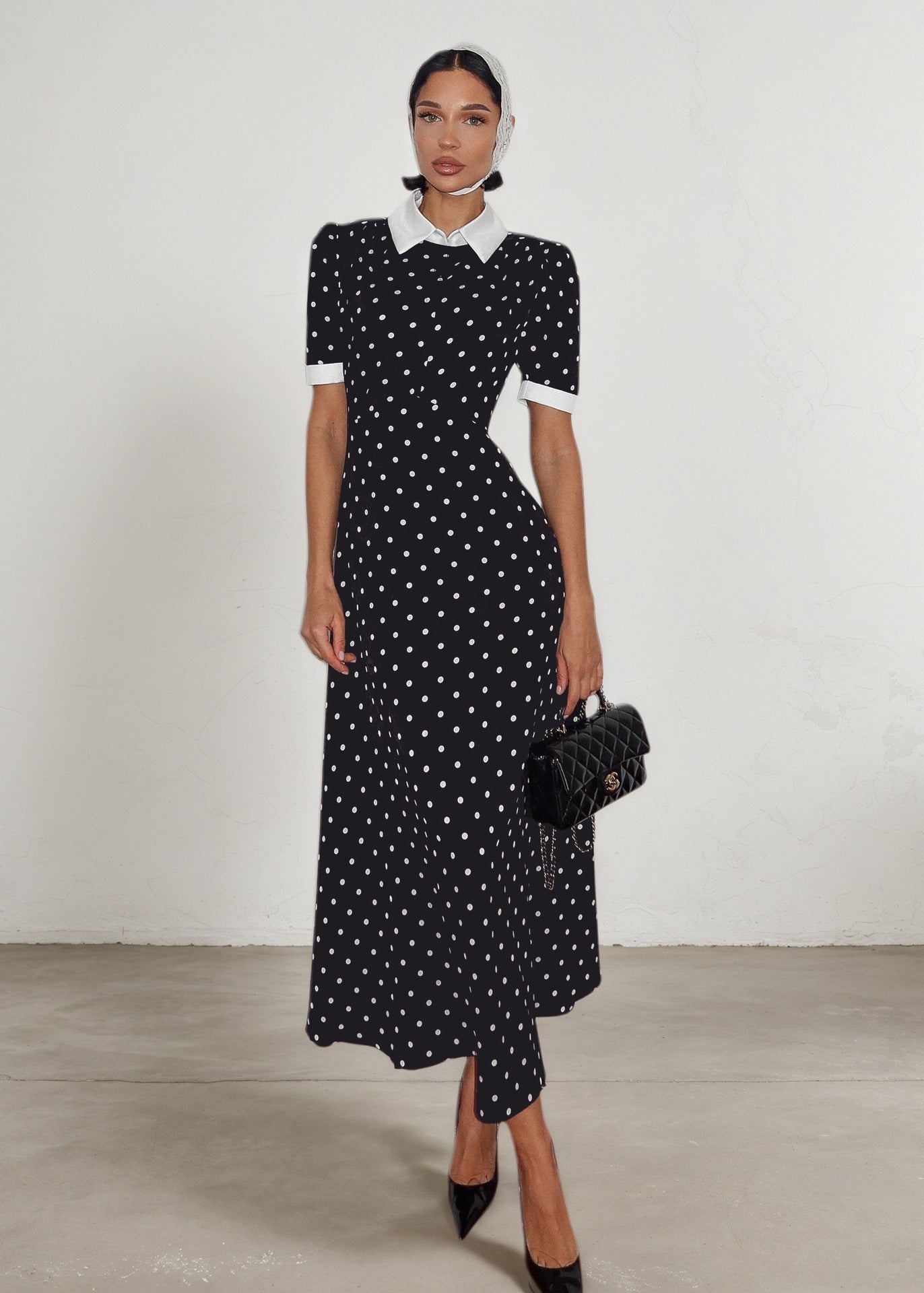 Polka Dot Print Elegant Commute Waist A-Line Dress
