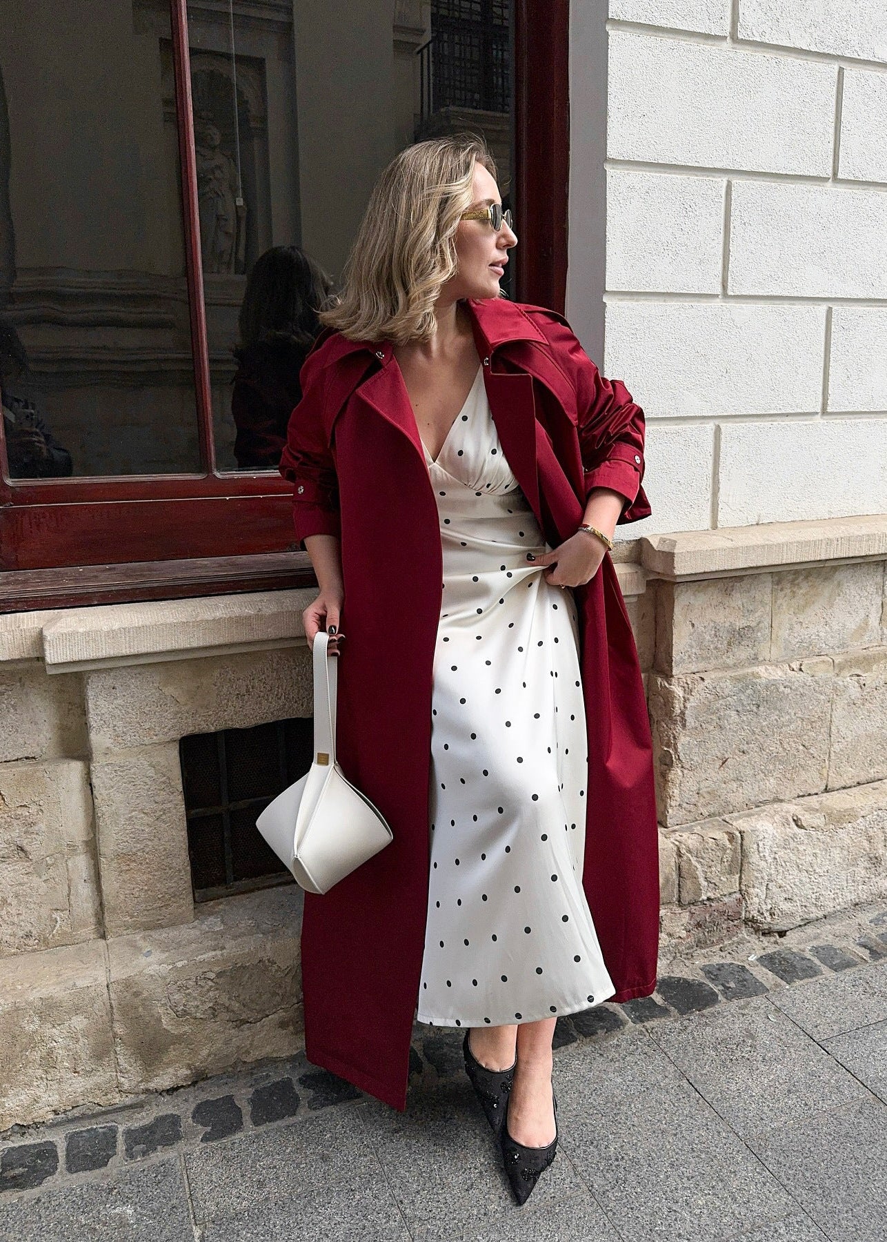 French Polka Dot Dress, Retro Elegant Puff Sleeve A-Line Maxi Dress